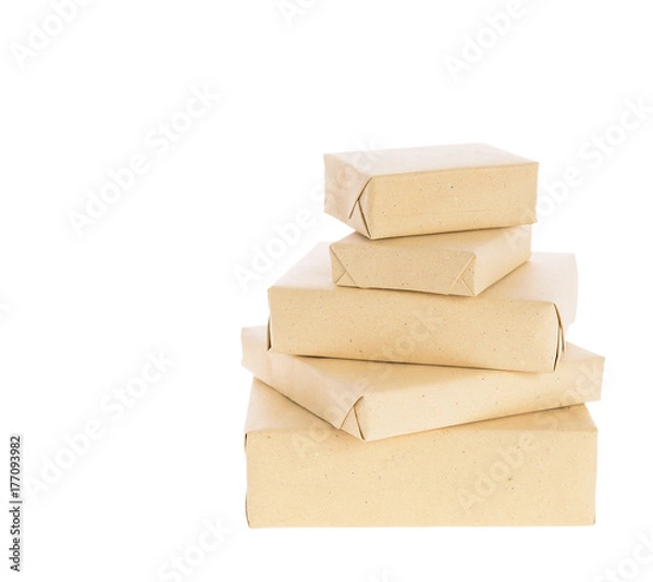 Obraz Brown parcel gift boxes isolated on white background