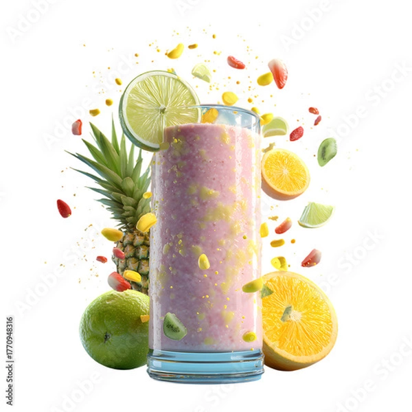 Fototapeta Colorful fruit smoothie isolated on transparent background, healthy and tasty