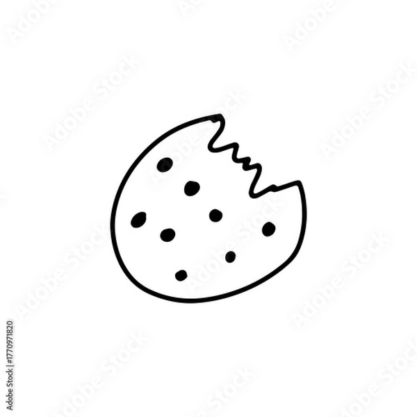 Obraz Hand Drawn Outline Vector Illustration of Bitten Chocolate Chip Cookie or Biscuit