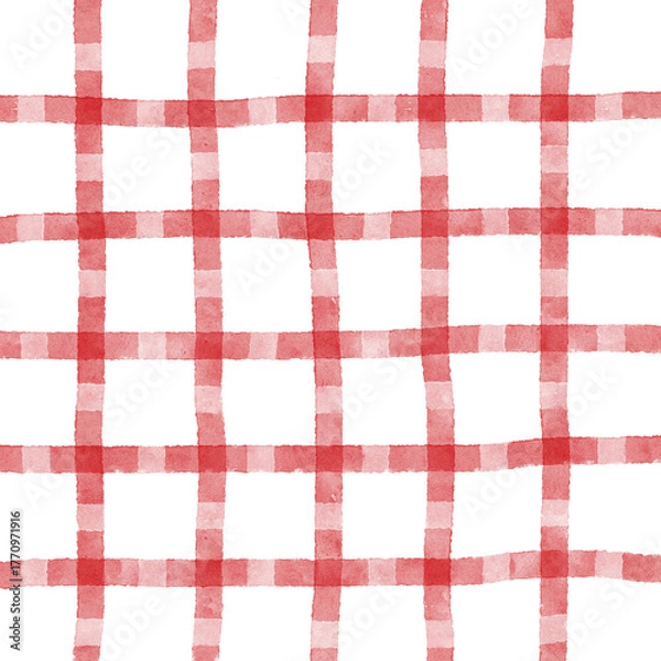 Obraz Red White Plaid Gingham Check Hand Drawn Background Pattern Overlay