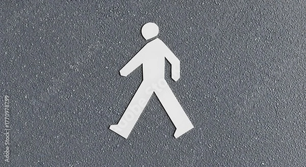 Fototapeta A solitary white paper figure of a person in mid-stride on a textured grey background, symbolizing movement and journey