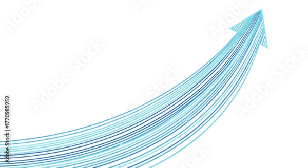 Obraz Blue arrow composed of many lines showing upward growth isolated on transparent background