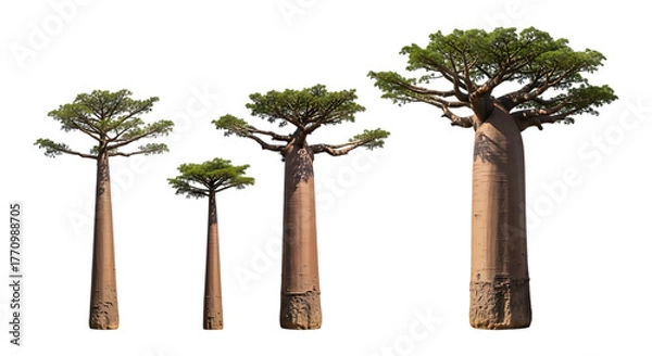 Obraz Four baobab trees of different sizes isolated on transparent background