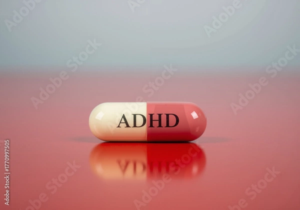 Fototapeta ADHD medication capsule for attention deficit disorder treatment.