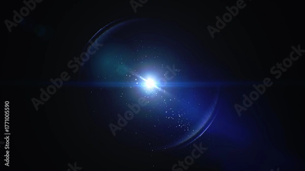 Fototapeta abstract blur blue light.The star burst with brilliance, glow bright star, blue glowing light burst on a black background	