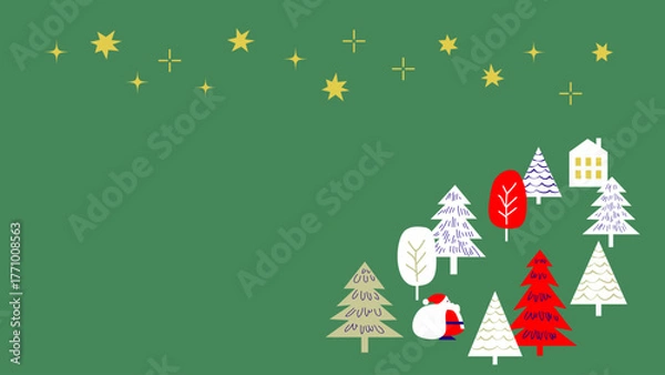 Obraz 【手描き風・シンプル】星空と木々のクリスマスイラスト素材