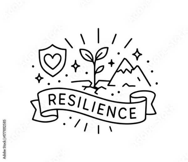 Fototapeta Resilience emblem: growth and protection with heart and mountain symbol
