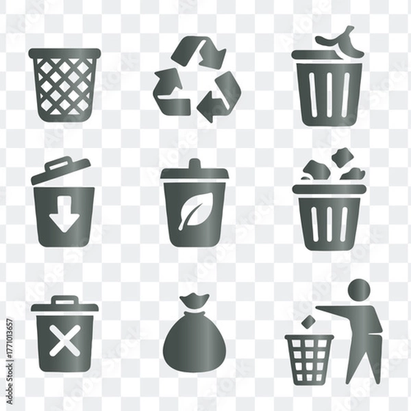 Fototapeta Recycling and Waste Management Garbage Trash Cans Icons Set