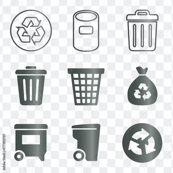 Fototapeta Recycling and Waste Management Garbage Trash Cans Icons Set