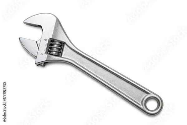 Fototapeta Adjustable wrench tool for construction and repair work, silver metallic spanner isolated on transparent background