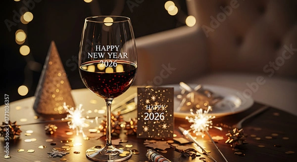 Fototapeta Happy New Year 2026, New Year Celebration 2026, Cheers to 2026, Welcome 2026, New Beginnings 2026, Celebrate the New Year 2026, Sparkling New Year 2026, Hello 2026, Goodbye 2025 , generation IA