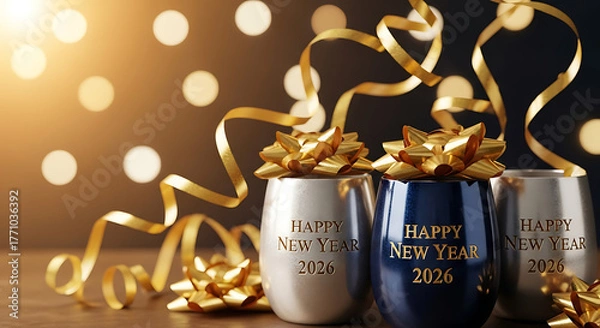 Fototapeta Happy New Year 2026, New Year Celebration 2026, Cheers to 2026, Welcome 2026, New Beginnings 2026, Celebrate the New Year 2026, Sparkling New Year 2026, Hello 2026, Goodbye 2025 , generation IA