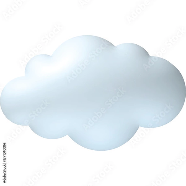 Fototapeta A Single Fluffy White Cumulus Cloud With Soft Blue Shadows Isolated On A Transparent Background
