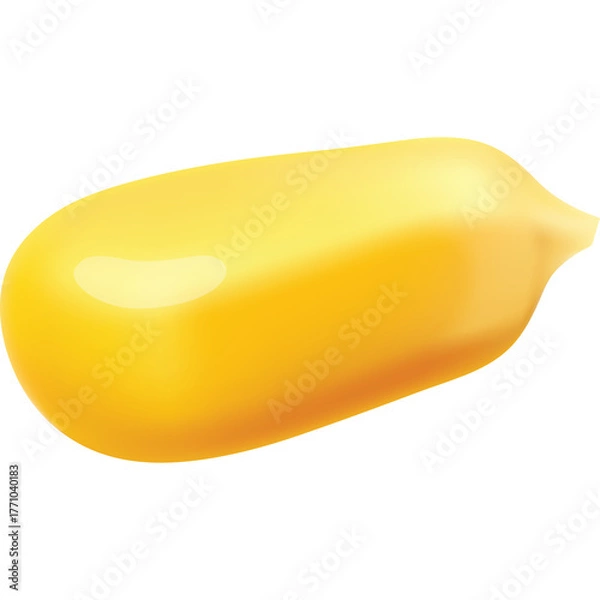 Fototapeta A single bright yellow corn kernel with a glossy sheen and a pointed end on a transparent background showcasing its smooth texture and natural shape
