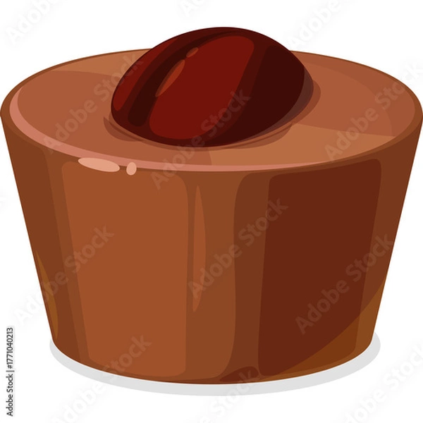 Obraz A single brown chocolate candy with a dark brown bean shaped topping on a white isolated background with subtle shading and a clear transparent background