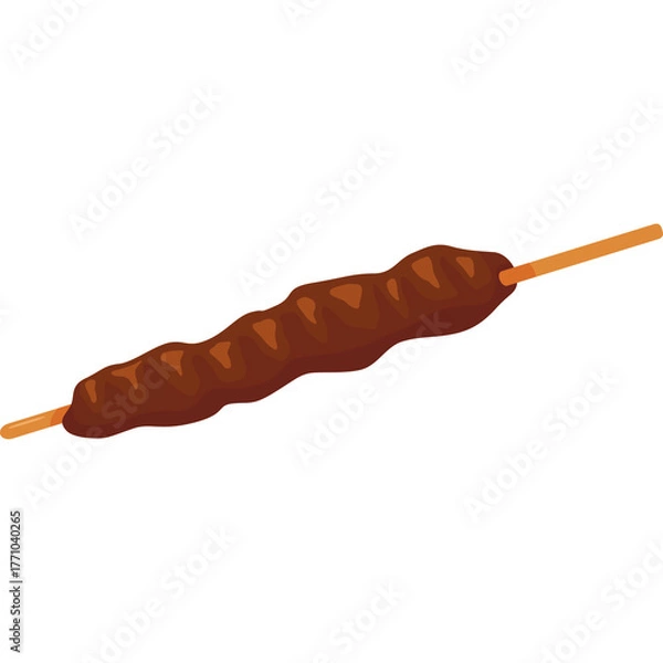 Obraz A single brown sausage on a wooden skewer with a transparent background displaying a pixel art style.