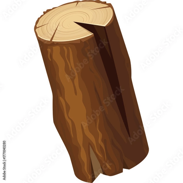 Fototapeta A Single Brown Wooden Log with Visible Grain and a Split on a Transparent Background