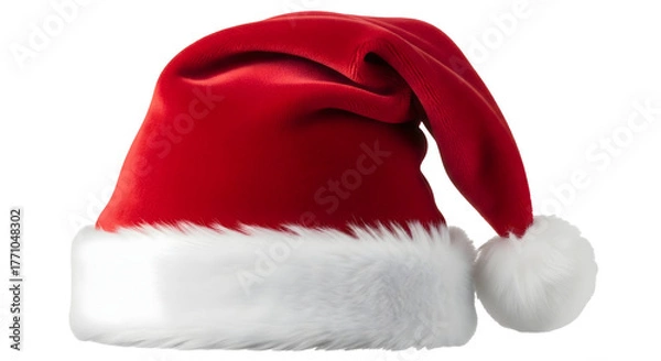 Obraz A vibrant Santa Claus hat with its classic design, ready for the festive season isolated on transparent background	
