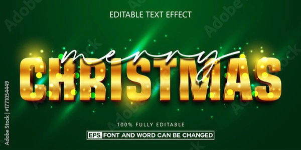 Fototapeta Merry Christmas gold 3D text effect, editable festive typography style