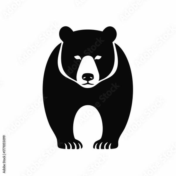 Obraz Stylized black vector silhouette of a bear with strong yet smooth outlines, clean minimalist form, white background, editable for logo use