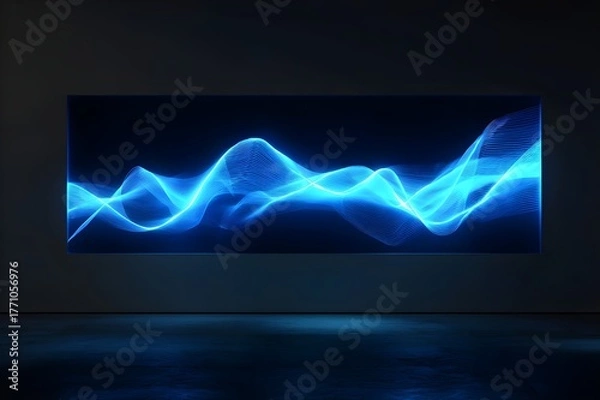 Obraz Neon Blue Waves Art Installation Flowing Across Dark Canvas with Illuminated Contemporary Design and Style