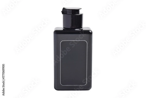 Fototapeta Black bottle for gel, soap, shower gel, shampoo, on white background.