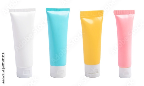 Fototapeta Colletion of tube of cream isolated white background, mockup plastic tube for cosmetics