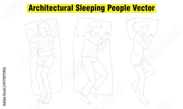 Fototapeta Architectural sleeping people vector set showing top and side views of men and women in various lying, relaxing, and resting positions. 