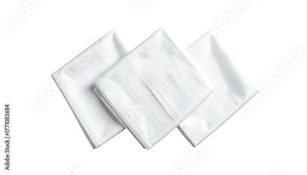 Fototapeta Three neatly folded white cloths, stacked and slightly overlapping, against a dark background