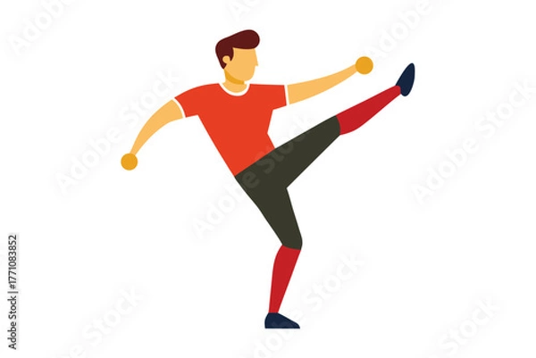 Fototapeta Soccer player kicking ball during training session on field