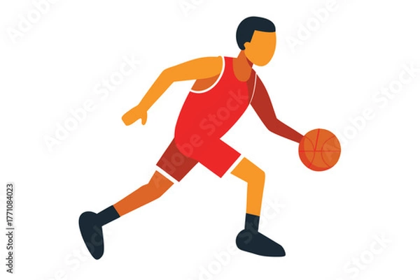 Fototapeta Basketball player dribbling the ball in a flat vector style