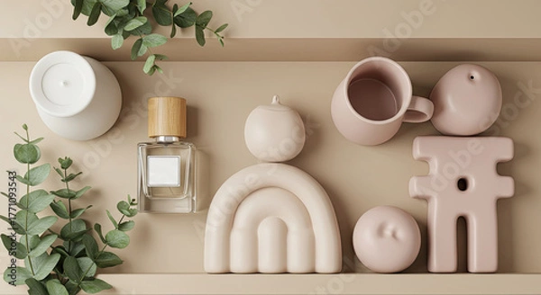 Fototapeta Beige aesthetic objects on a shelf