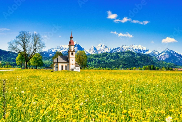 Obraz バイエルン地方の美しい風景と教会合成