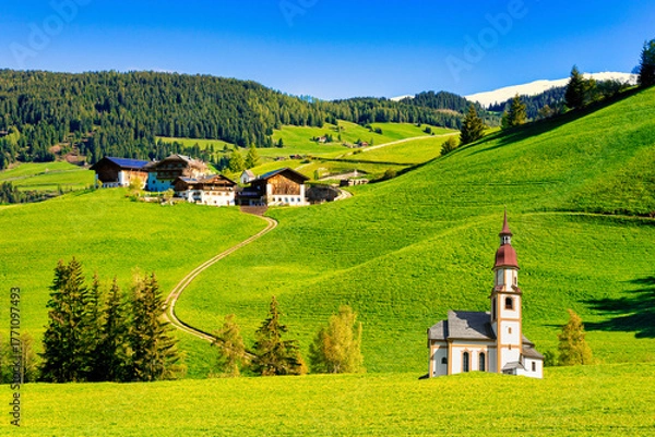 Obraz ヨーロッパの美しい田園風景とヨーロッパ風教会合成