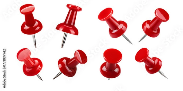 Fototapeta Red push pins PNG collection isolated on transparent background