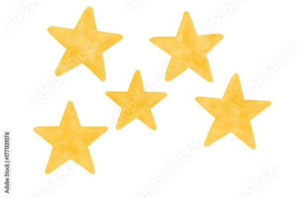 Fototapeta Yellow watercolor stars rating, success, and quality, five isolated symbols on transparent background