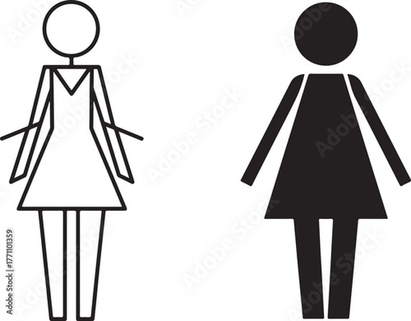 Obraz Minimalist Black and White Female Symbols, Outline and Solid Vector Icons