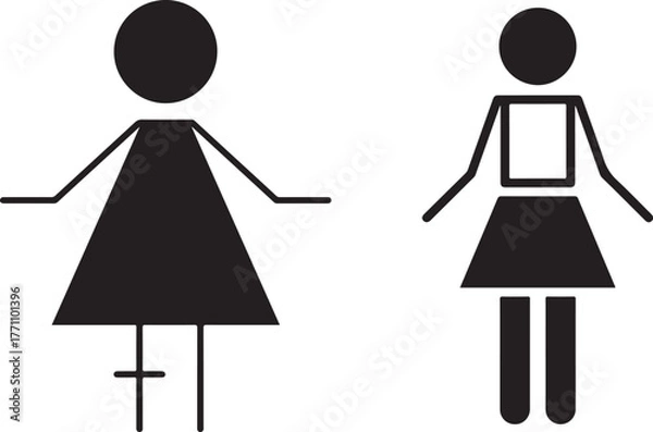 Obraz Two Minimalist Female Pictograms with Geometric Shapes, Black and White