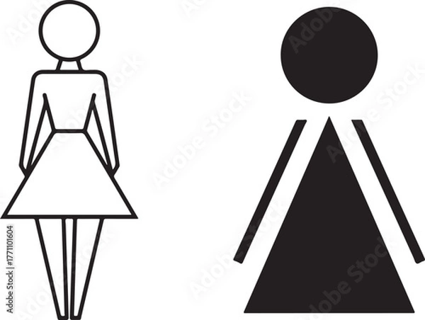 Obraz Geometric Abstract Female Figures, Black Solid and Outline Versions