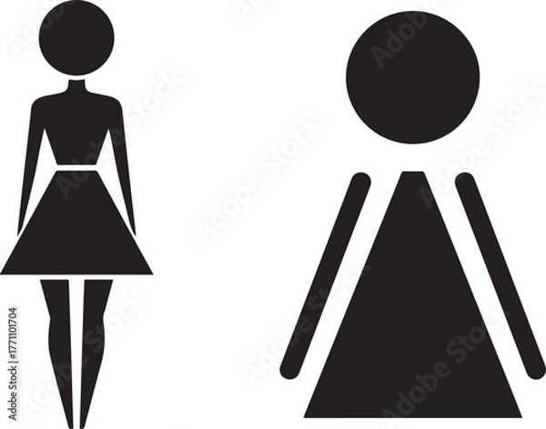 Obraz Minimalist Black Female Icons, Abstract Geometric Shapes, White Background