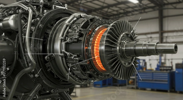 Fototapeta Close-up view of a jet engine component