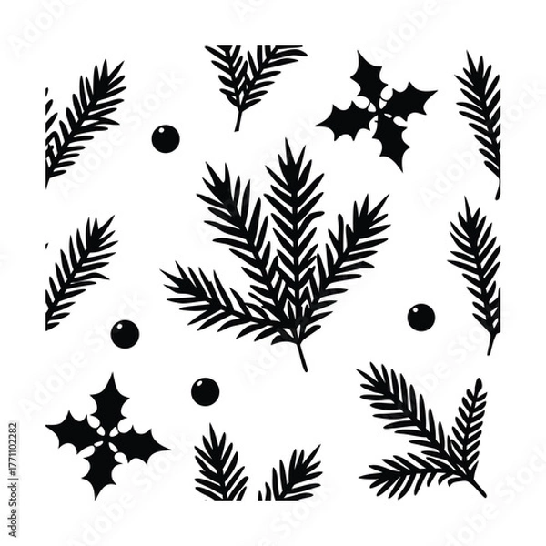 Fototapeta -vector-illustration-of-christmas-greenery---holly.eps