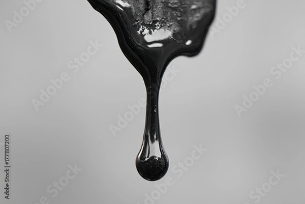 Obraz A dark, viscous liquid droplet falling