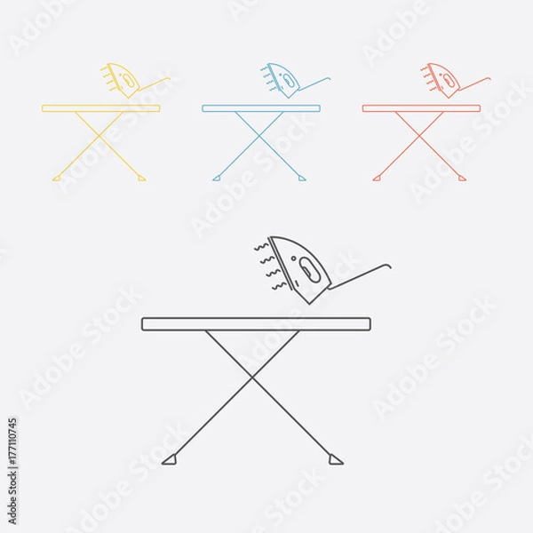 Obraz Ironing board and iron. Line icon.