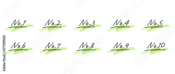 Obraz 手書きの数字あしらいセット　ナンバー/No.　水彩風塗り(グローバルカラーで色変更可能)