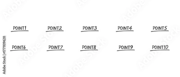 Obraz シンプルな手書きの数字セット　ポイント/point　塗りなし