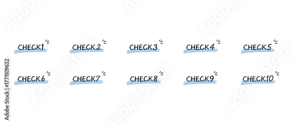 Obraz 手書きの数字あしらいセット　チェック/check　水彩風塗り(グローバルカラーで色変更可能)
