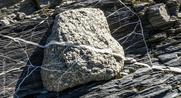 Fototapeta Geological Intrusion Light Rock Vein Cutting Through Dark Strata