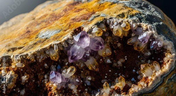 Fototapeta Close-up of Amethyst Crystals in a Geode, Showing Mineral Formation and Texture