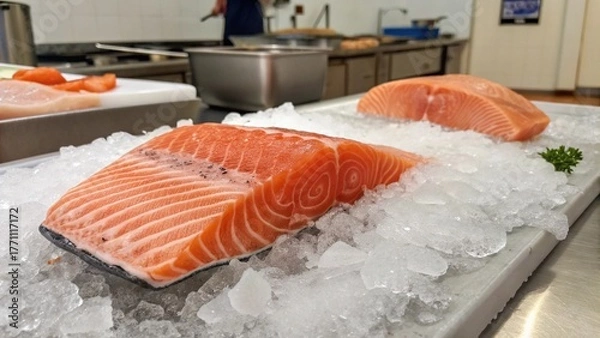 Fototapeta raw salmon on a cutting board